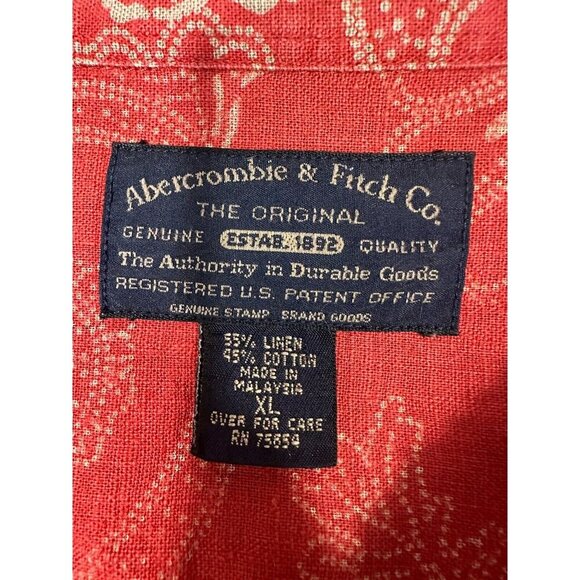 Vintage Abercrombie & Fitch The Big Shirt Mens XL Red Floral 90s Y2K Linen Blend - Picture 4 of 10